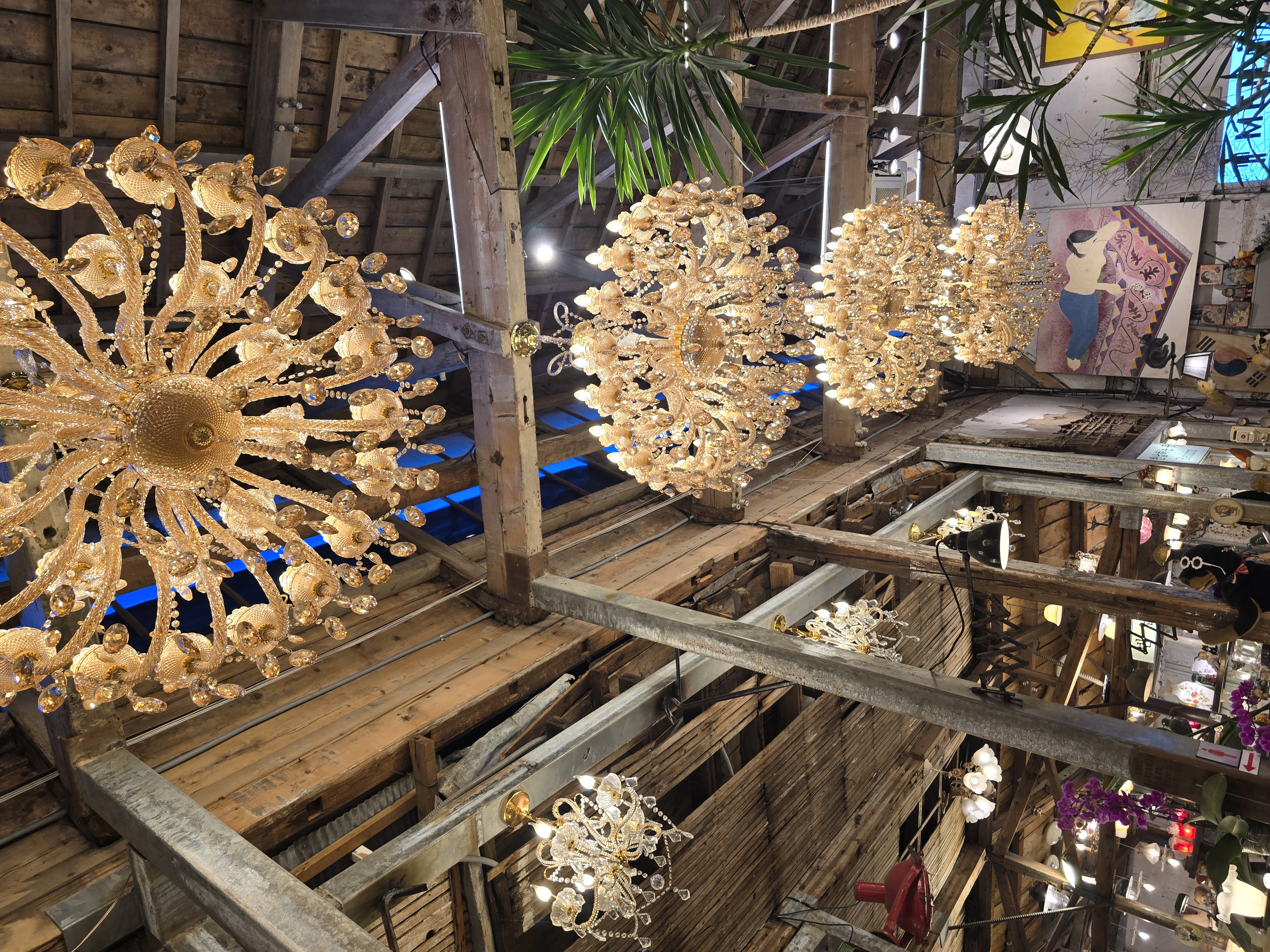 Warm lighting and seating area